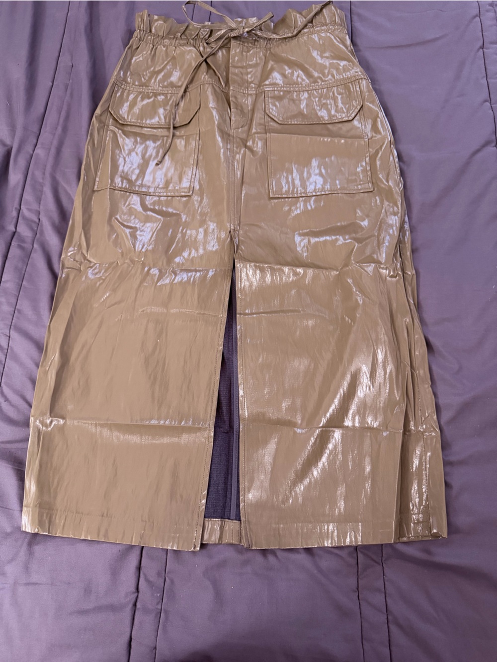 Shiny Taupe Cargo Jogger Pants